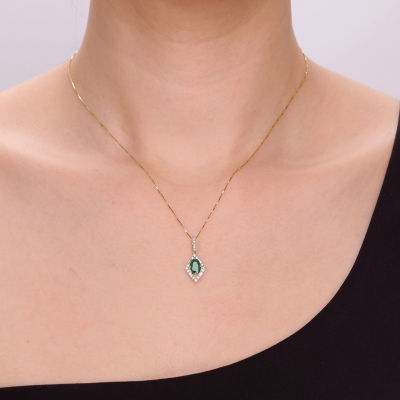 Womens 1/5 CT. Genuine Green Emerald 10K Gold 18 Inch Pendant Necklace