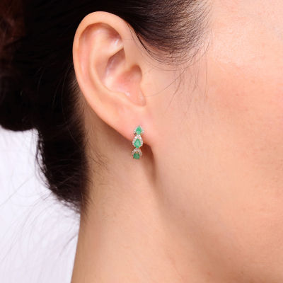 Womens 1/4 CT. T.W. Genuine Green Emerald 10K Gold 15.5mm Hoop Earrings