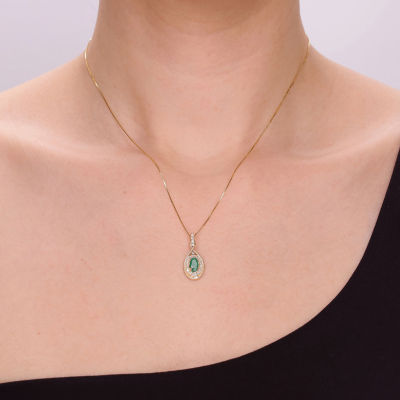 Womens 1/6 CT. T.W. Genuine Green Emerald 10K Gold Pendant Necklace