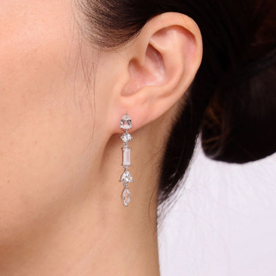 Womens Lab Created White Sapphire Sterling Silver Drop Earrings