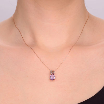 Genuine Amethyst and Diamond-Accent 10K Rose Gold Drop Pendant Necklace