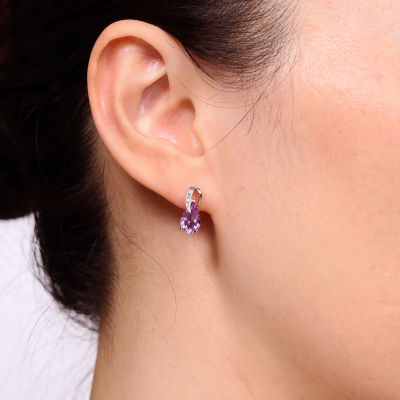 Genuine Amethyst and Diamond-Accent 10K Rose Gold Drop Earrings