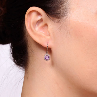 Genuine Amethyst Filigree Sterling Silver Drop Earrings