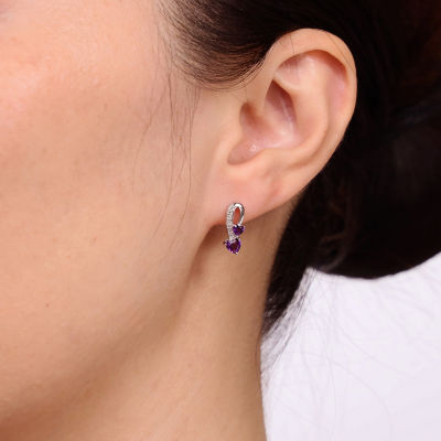 Genuine Amethyst and Diamond-Accent Sterling Silver Double-Heart Earrings