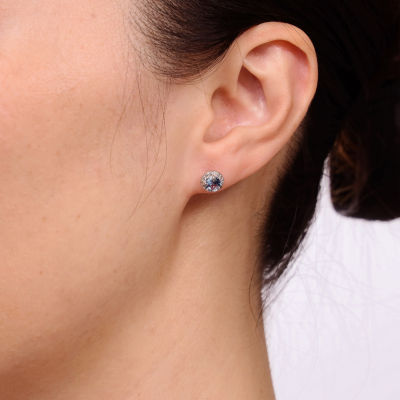 Simulated Aquamarine & White Topaz Sterling Silver Stud Earrings