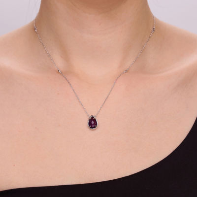Womens Genuine Purple Amethyst Sterling Silver 18 Inch Pendant Necklace