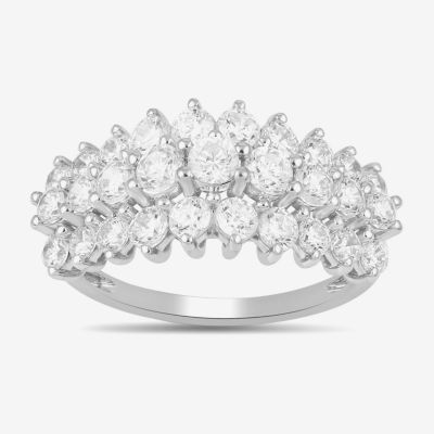 Womens 2 CT. T.W. Lab Grown White Diamond 10K Gold Cluster Cocktail Ring