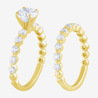 (G / Si2) Womens 2 CT. T.W. Lab Grown White Diamond 10K Gold Round Side Stone Bridal Set