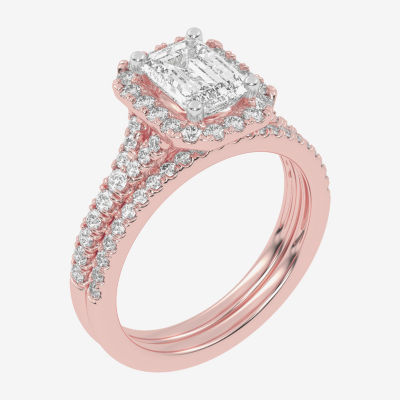 G-H / Vs2-Si1) Womens / CT. T.W. Lab Grown White Diamond 14K Rose Gold Side Stone Halo Bridal Set