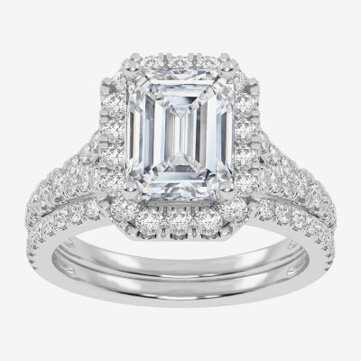 (G-H / Vs2-Si1) Womens 2 3/4 CT. T.W. Lab Grown White Diamond 14K Rose Gold Side Stone Halo Bridal Set