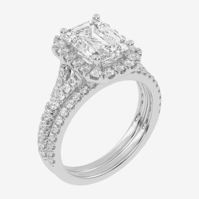 (G-H / Vs2-Si1) Womens 2 3/4 CT. T.W. Lab Grown White Diamond 14K Rose Gold Side Stone Halo Bridal Set