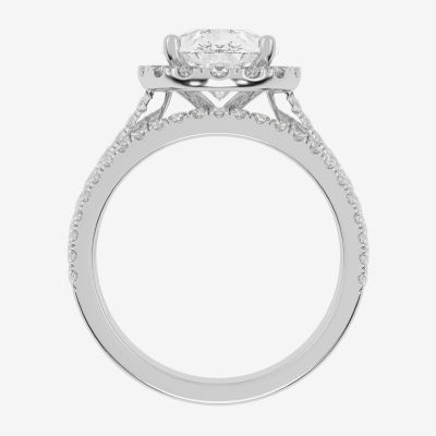 (G-H / Vs2-Si1) Womens 2 3/4 CT. T.W. Lab Grown White Diamond 14K Rose Gold Pear Side Stone Halo Bridal Set