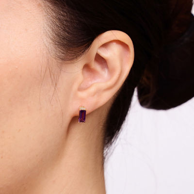 Genuine Purple Amethyst 18K Gold Over Silver 10mm Stud Earrings