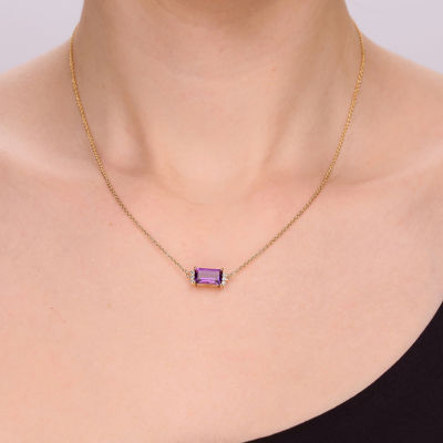 Womens Genuine Purple Amethyst 18K Gold Over Silver Pendant Necklace