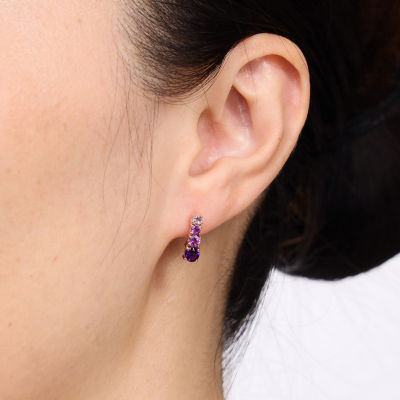 Genuine Purple Amethyst 18K Rose Gold Over Silver Drop Earrings