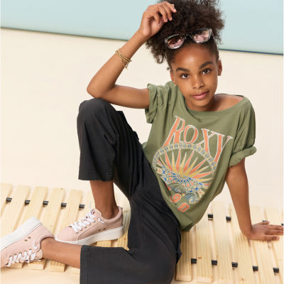 Roxy Big Kid Girls Crew Neck Short Sleeve Oversized Graphic T-Shirt