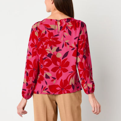 Liz Claiborne Womens Crew Neck Long Sleeve Blouse