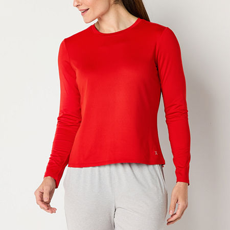 Xersion Womens Crew Neck Long Sleeve T-Shirt, Small, Red