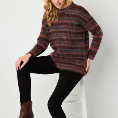 a.n.a Womens Crew Neck Long Sleeve Striped Pullover Sweater