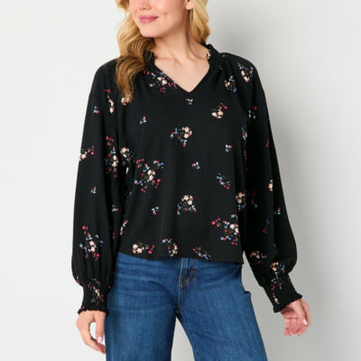 a.n.a Womens V Neck Long Sleeve Blouse - JCPenney