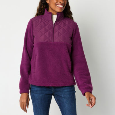 St. John's Bay Womens Mock Neck Long Sleeve Quarter Zio Sherpa Pullover