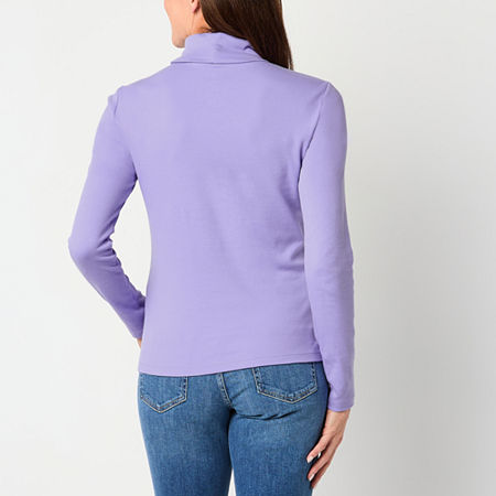 St. John's Bay Womens Turtleneck Long Sleeve T-Shirt, Petite X-large, Purple