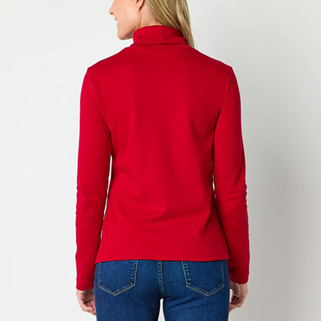 St. John's Bay Womens Turtleneck Long Sleeve T-Shirt, Petite Medium, Red