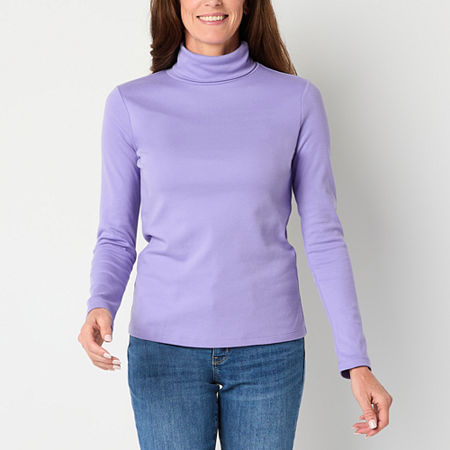 St. John's Bay Womens Turtleneck Long Sleeve T-Shirt, Petite X-large, Purple