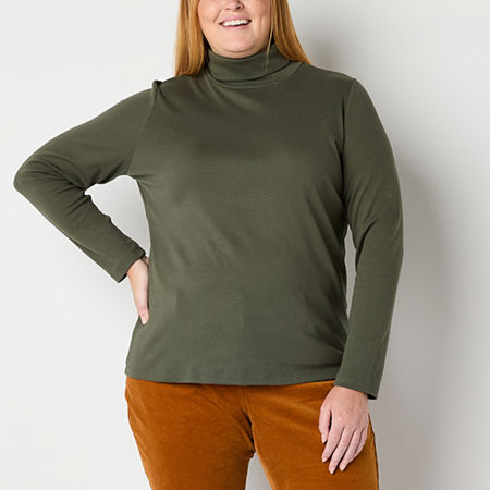 St. John's Bay Womens Plus Turtleneck Long Sleeve T-Shirt, 5x, Green