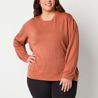 Xersion Womens Soft French Terry Crew Neck Long Sleeve Sweatshirt Plus, 5x, Brown