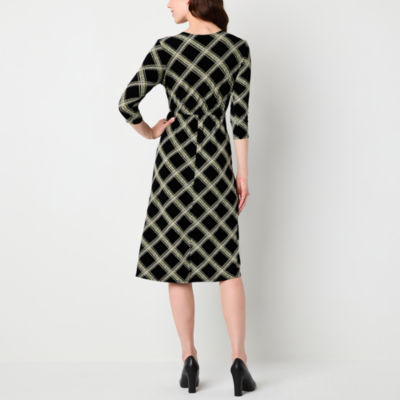 Robbie Bee Womens 3/4 Sleeve Geometric Midi Sheath Dress