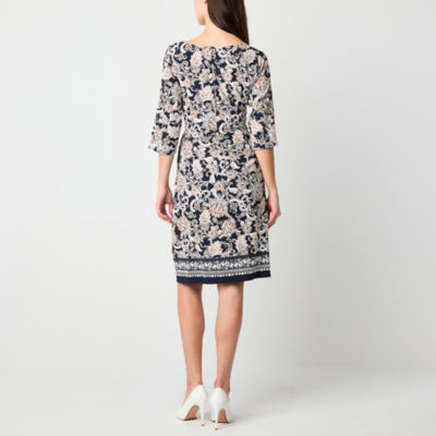 Robbie Bee 3/4 Sleeve Paisley Puff Print Sheath Dress