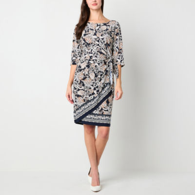 Robbie Bee 3/4 Sleeve Paisley Puff Print Sheath Dress