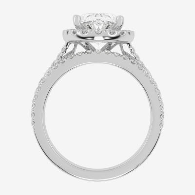(G-H / Vs2-Si1) Womens 3 3/4 CT. T.W. Lab Grown White Diamond 14K Rose Gold Oval Side Stone Halo Bridal Set