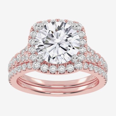 G-H / Vs2-Si1) Womens 3/4 CT. T.W. Lab Grown White Diamond 14K Rose Gold Round Side Stone Halo Bridal Set