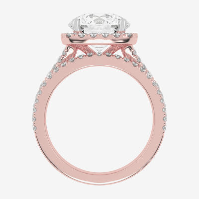 (G-H / Vs2-Si1) Womens 3 3/4 CT. T.W. Lab Grown White Diamond 14K Rose Gold Round Side Stone Halo Bridal Set