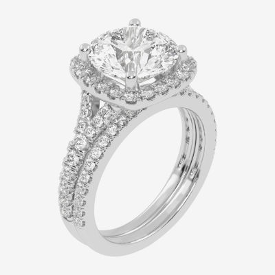 (G-H / Vs2-Si1) Womens 3 3/4 CT. T.W. Lab Grown White Diamond 14K Rose Gold Round Side Stone Halo Bridal Set