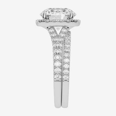 (G-H / Vs2-Si1) Womens 3 3/4 CT. T.W. Lab Grown White Diamond 14K Rose Gold Round Side Stone Halo Bridal Set