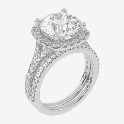 (G-H / Vs2-Si1) Womens 4 3/4 CT. T.W. Lab Grown White Diamond 14K Rose Gold Round Side Stone Halo Bridal Set