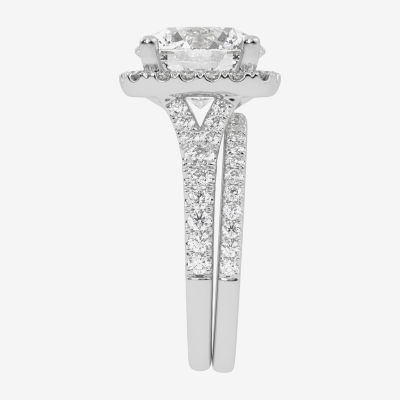 (G-H / Vs2-Si1) Womens 4 3/4 CT. T.W. Lab Grown White Diamond 14K Rose Gold Round Side Stone Halo Bridal Set