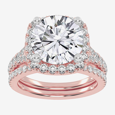 Modern Bride (g-h / Vs2-si1) Womens 4 3/4 Ct. T.w. Lab Grown White Diamond 14k Rose Gold Round Side Stone Halo Br In Pink