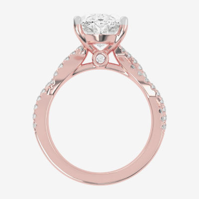 G-H / Vs2-Si1) Womens 1/ CT. T.W. Lab Grown White Diamond 14K Rose Gold Side Stone Engagement Ring