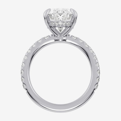 (G-H / Vs2-Si1) Womens 5 1/2 CT. T.W. Lab Grown White Diamond 14K White Gold Oval Side Stone Engagement Ring