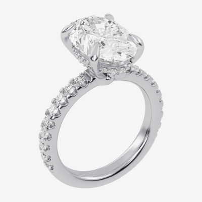 (G-H / Vs2-Si1) Womens 5 1/2 CT. T.W. Lab Grown White Diamond 14K White Gold Oval Side Stone Engagement Ring