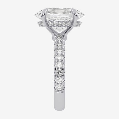 (G-H / Vs2-Si1) Womens 5 1/2 CT. T.W. Lab Grown White Diamond 14K White Gold Oval Side Stone Engagement Ring