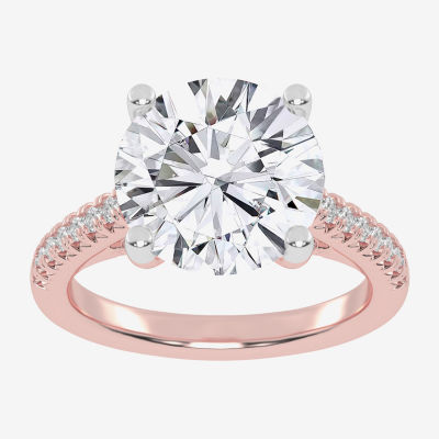 G-H / Vs2-Si1) Womens 1/ CT. T.W. Lab Grown White Diamond 14K Rose Gold Side Stone Engagement Ring