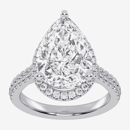 (G-H / Vs2-Si1) Womens 5 1/2 CT. T.W. Lab Grown White Diamond 14K White Gold Side Stone Halo Engagement Ring, 7, White