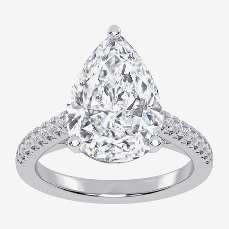 Modern Bride (g-h / Vs2-si1) Womens 5 1/3 Ct. T.w. Lab Grown White Diamond 14k White Gold Pear Side Stone Engagem In Silver