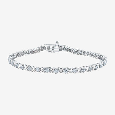 (H / I1) Womens 2 CT. T.W. Lab Grown White Diamond Sterling Silver 7.25 Inch Tennis Bracelet