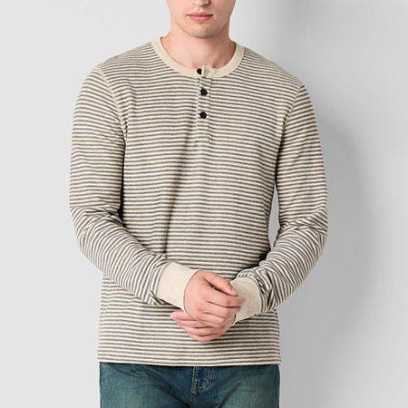 Mutual Weave Waffle Stripe Mens Long Sleeve Henley Shirt, Medium, White